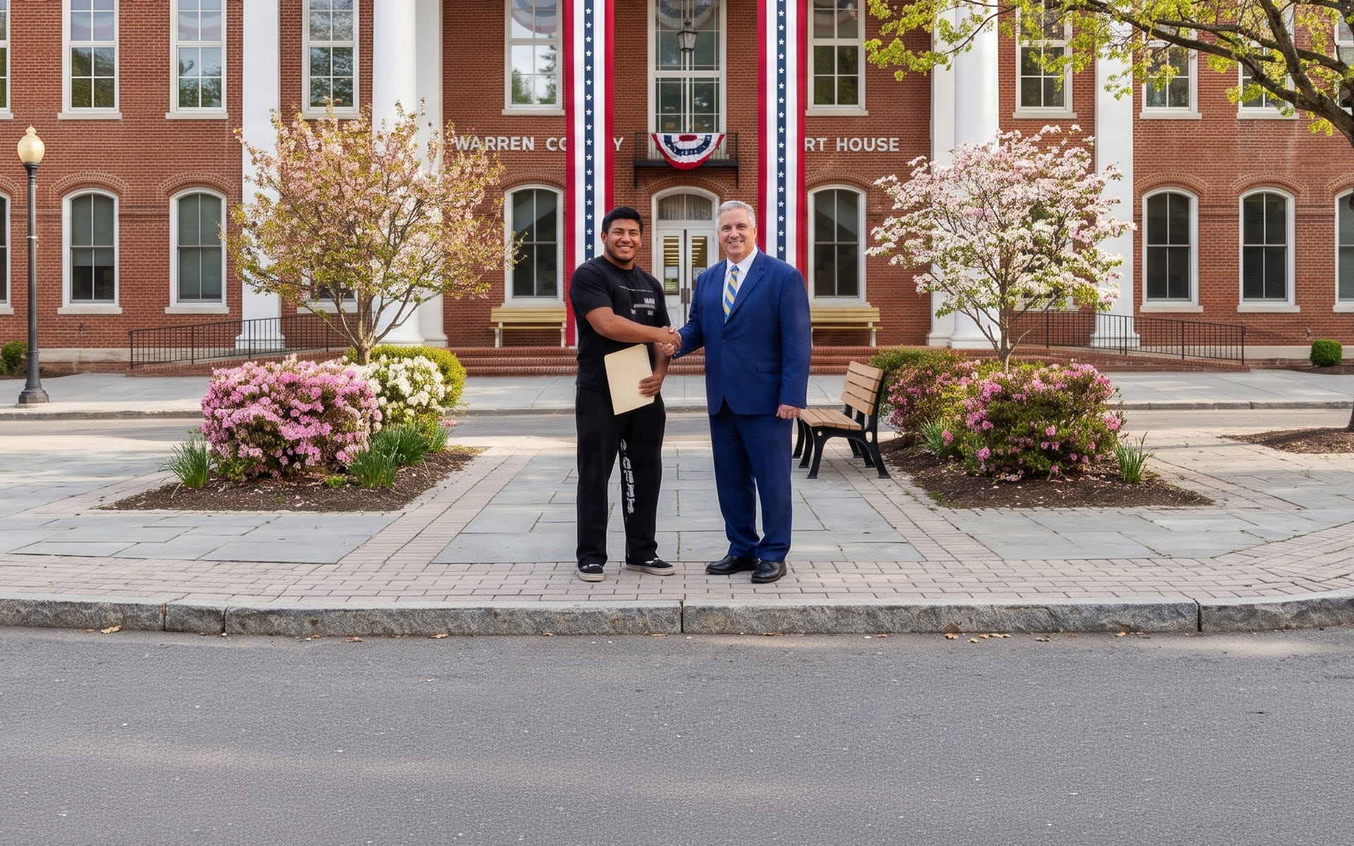 New Jersey traffic violation lawyer Stephen Jones with client outside courthouse